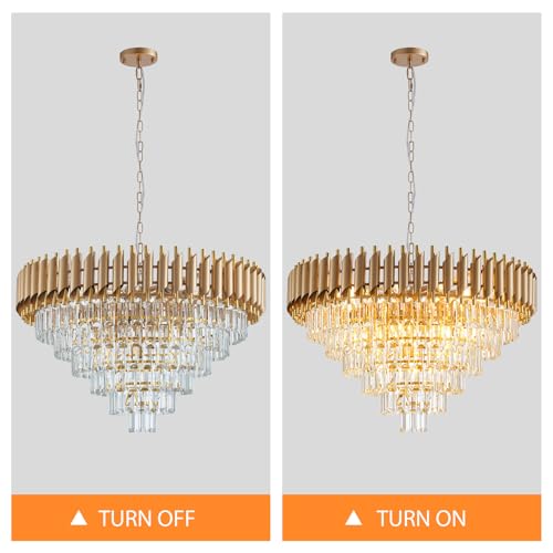 Large Crystal Chandelier 30" Modern Hanging Crystal Pendant