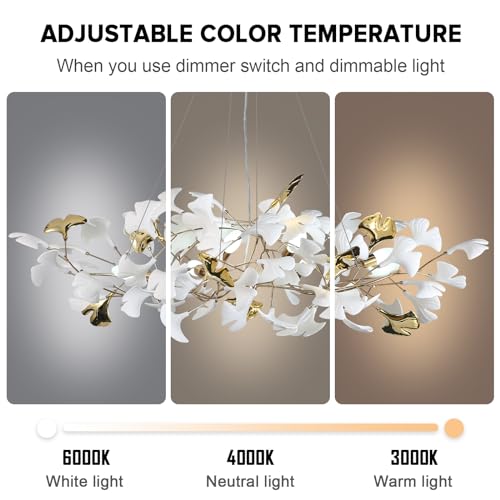 Branch Chandelier Modern Gold Ceramic Ginkgo Leaf Chandeliers L47 Inch Brass Rectangle Chandelier Large Luxury Hanging Lights Fixture for Living Room Dining Room