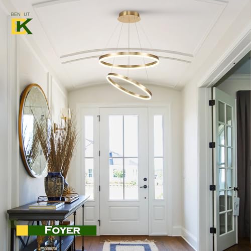 2 Rings Modern LED Chandelier Gold for Dining Room (2 Count)