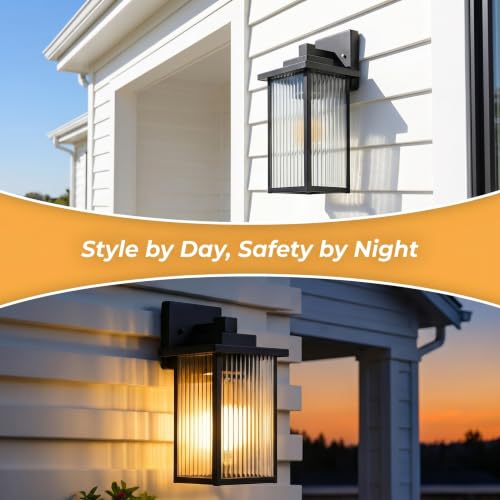 2-Pack 13-Inch Matte Black Outdoor Wall Light, All-Metal Frame