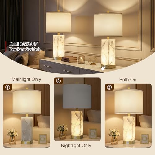 23" Alabaster Table Lamp Set of 2 for Living Room with Night Light (2 Count)