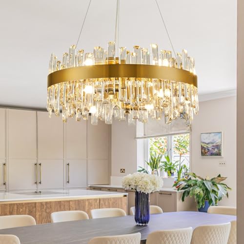 Modern Gold Crystal Raindrop Dining Chandelier Ceiling Light D23.6''
