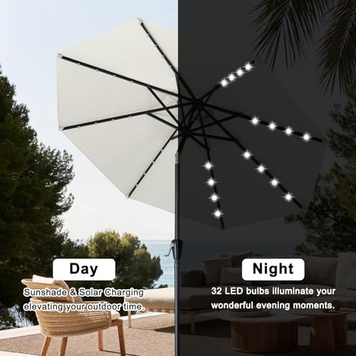 Solar Led Patio Umbrella with 32 Lights 11FT
