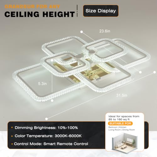 White 6 Square Acrylic LED Flush Mount Ceiling Light