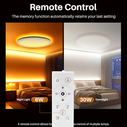 15 Inch LED Flush Mount Ceiling Light with Remote