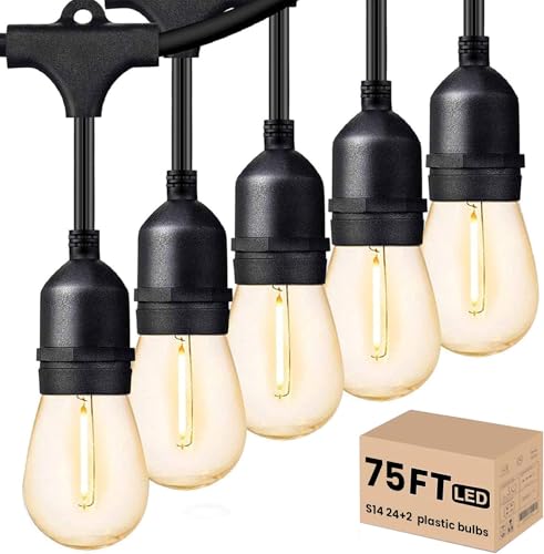 Outdoor String Lights 75 FT LED Outside Patio E26 Edison Waterproof (75 Foot)