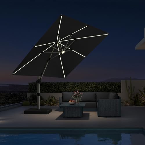 Cantilever Umbrella 9' X 9' Solar LED Light Patio Deck
