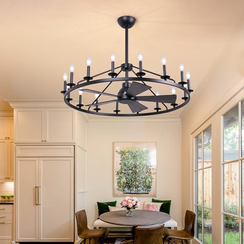 44" Black Wagon Wheel Ceiling Fan with 16 (16 Count)