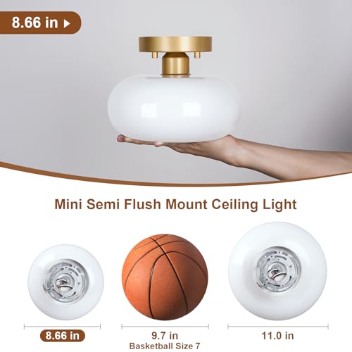 Mid Century Modern Gold Semi Flush Ceiling Light 8.66 Inch
