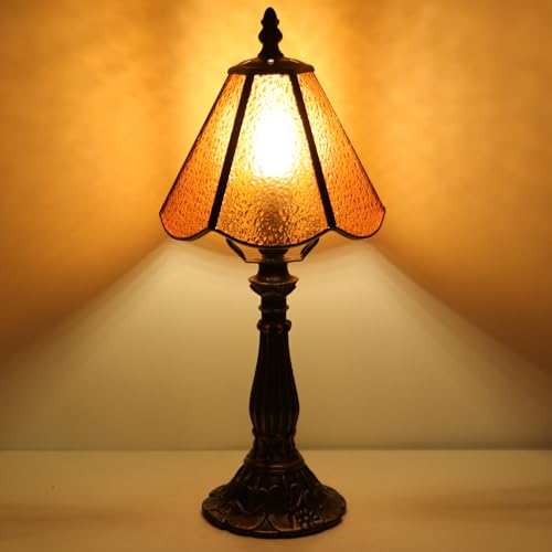 Tiffany Style Table Lamp Orange Diamond Stained Glass Lamp 14 Inch