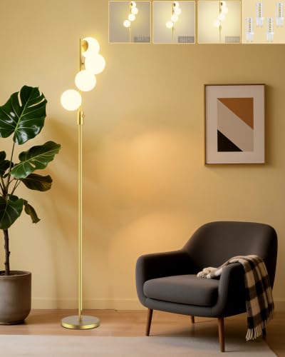 64IN 4 Globe Floor Lamp Dimmable Gold Standing Lamps with 4PCS 3000K Bulbs Warm White (4 Count)