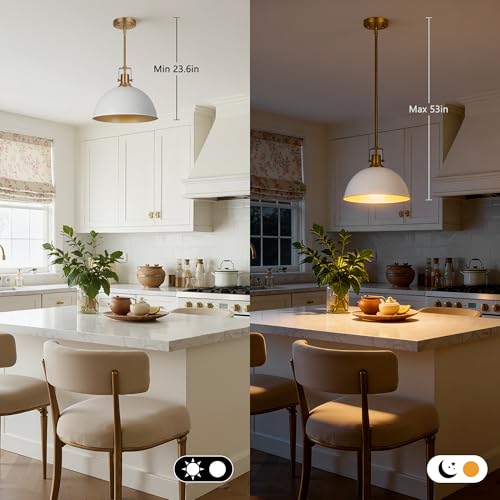 13 Inch White and Gold Metal Pendant Light Kitchen Island