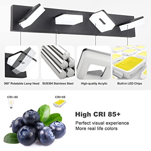 3 Colors Dimmable Black Vanity Lights for Bathroom (4 Count)