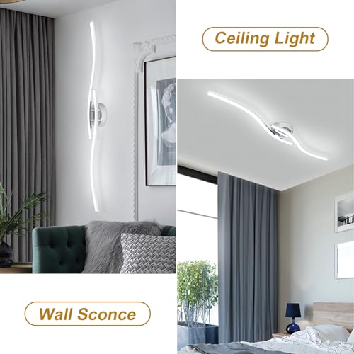 39.37Inch Linear Ceiling Light 6000K Chrome Modern Ceiling Light Fixture 28W Long Flush Mount Ceiling Lamp for Hallway