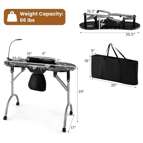 Manicure Table Portable Nail Table Desk with LED Nail Lamp