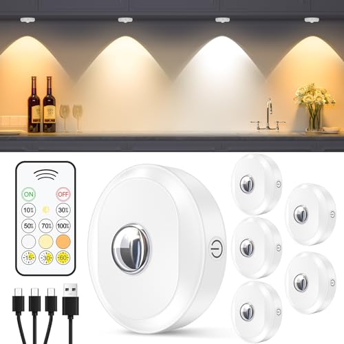 Rechargeable Puck Lights with Remote Control (6 Count)
