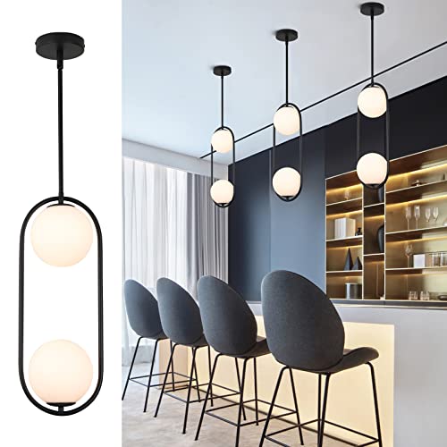 Modern 2 Light Pendant Light Kitchen Island Globe Glass Lampshade