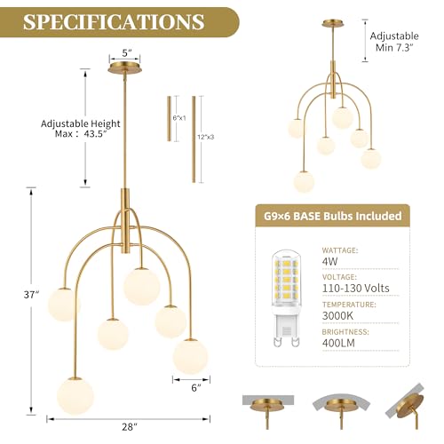 6 Lights Mid Century Modern Chandelier