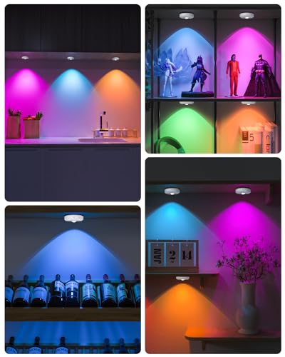 RGB Rechargeable Puck Lights with Remote Control (6 Count)