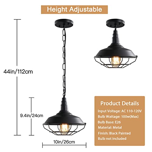 Industrial Pendant Lights 2 Pack Farmhouse Pendant Lights with Adjustable Chain (2 count)