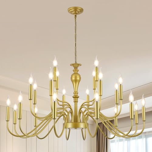 24 Light Large Gold Chandelier Farmhouse Chandeliers for High Ceiling Foyer