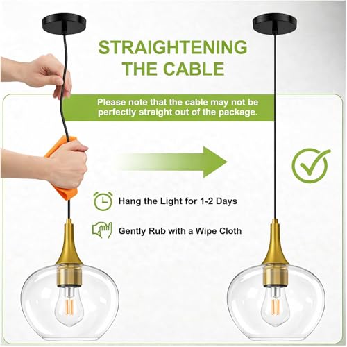 9.45in Black Gold Pendant Lights Kitchen Island with Clear Glass Shade 1PC