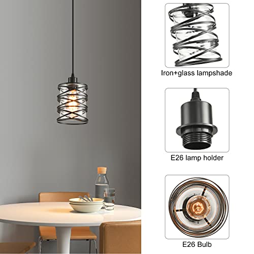 2 Pack Black Spiral Cage Pendant Lights with Clear Glass Shade (2 Count)