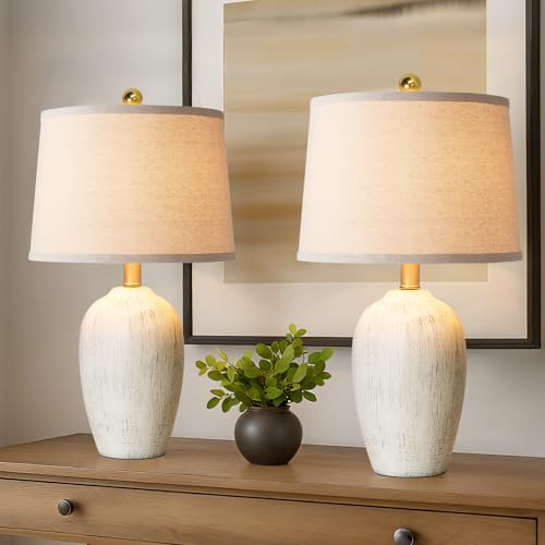 21'' Set of 2 Rustic Ceramic Small Table Lamps for Bedroom (2 Count)