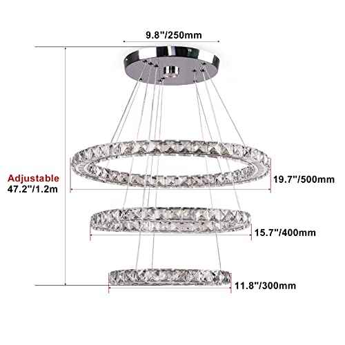 Modern LED Chandeliers Crystal Chandeliers Ceiling Light Three Rings Pendant Light with Acrylic for Bedroom Dinning Room Hallway(Warm White 30/40/50)