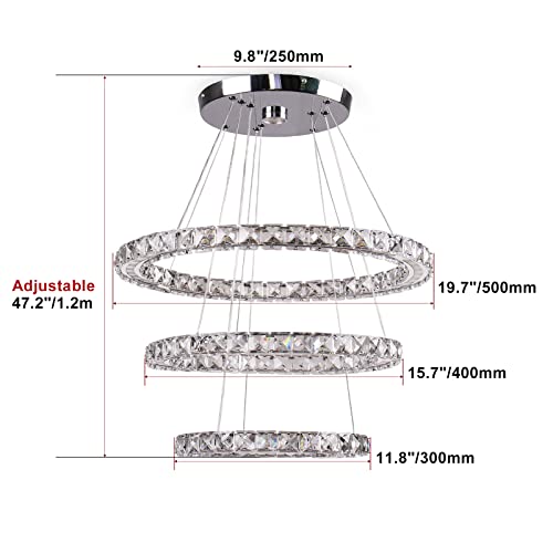 3 Ring Acrylic Crystal Chandelier Modern Ceiling Light Fixture