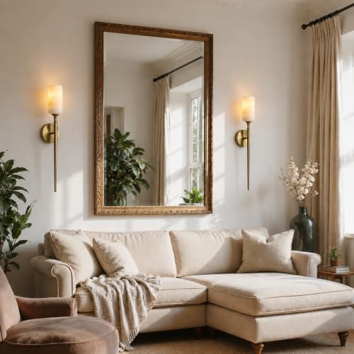 Natural Alabaster Wall Sconce Gold Marble Bathroom Vanity Sconce Dimmable