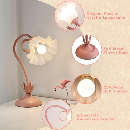 Flower Desk Lamp Cute Pink Table Lamp for Bedroom Girls Room