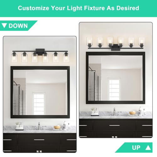 Matte Black Bathroom Light Fixtures (Black-Clear Shade / 6-Light)