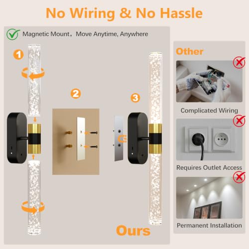 Crystal Battery Operated Wall Sconces Set of 2 for Home Space (2 Count)