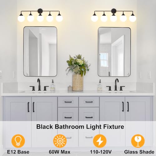 Black Bathroom Light Fixtures Over Mirror Vanity 5