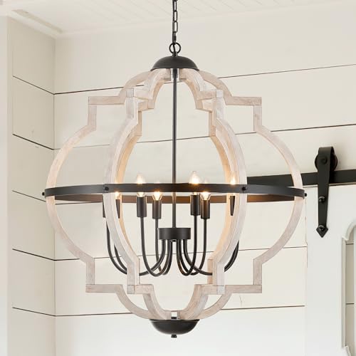8 Light Wood Pendant Light