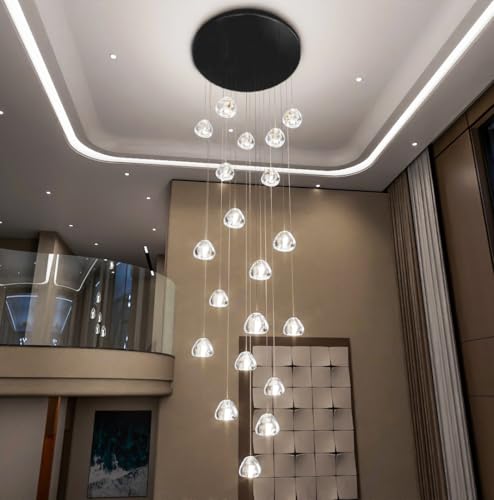 LED Glam Chandelier 138 inches Long Light Luxury Crystal Ceiling Chandeliers Remote Dimmable High Ceiling Pendants Lighting Fixtures Black 20 Lights (20 Count)