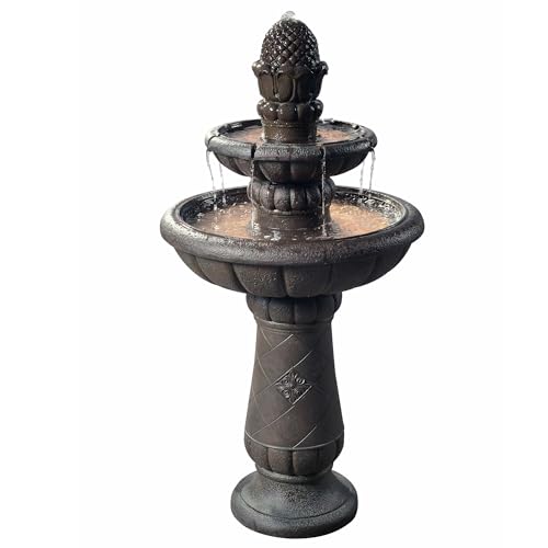 Deluxe Pineapple Pedestal 2 Tiered Floor Waterfall Fountain with Pump for Outdoor Patio Garden Backyard Decking