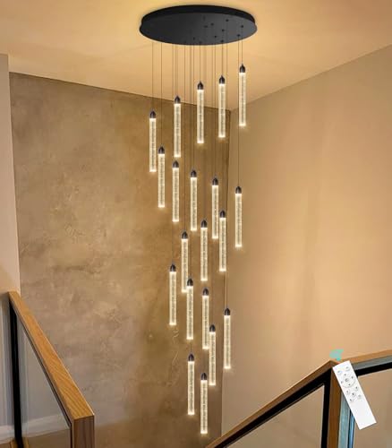 20 Lights Chandelier LED Dimmable Chandeliers for Entryway Flush Mount Ceiling Pendant Light Fixture Crystal Chandeliers for Living Room Black Finished Lighting Modern 156in High Ceiling Chandelier