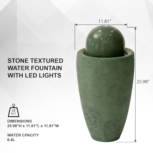 25.98" Modern Sphere Water Fountain with LED Light