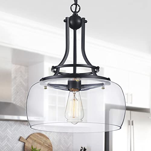 Chandelier Rustic Farmhouse Industrial Round Ceiling Pendant LED Light Fixture with Clear Glass Shades for Dining Room Kitchen Island Foyer Entryway