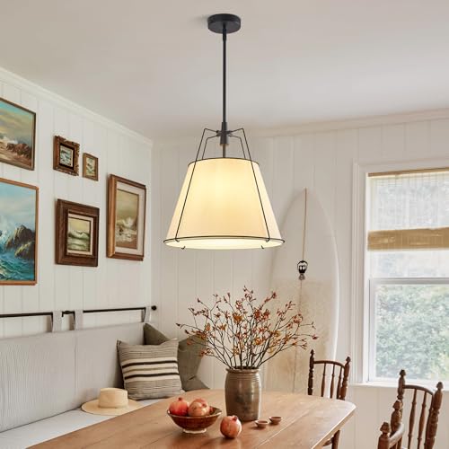 Modern Pendant Light Fixtures with 16" White Linen Fabric Shade