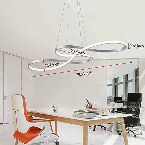 Modern LED Chandelier Dining Room Pendant Light Dimmable Creative Chandelier Remote Control Color/Brightness 3000-6000K Adjustable Hanging Lamp for Bedroom Living Room Kitchen 50W (Silver)