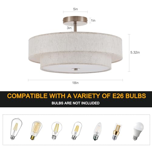 18" Chrome Semi Flush Mount Ceiling Light