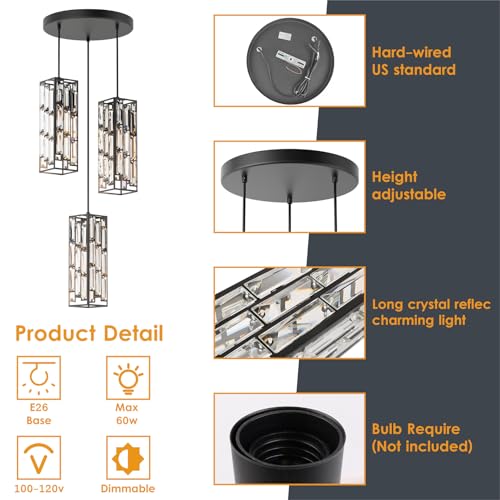 Modern 3 Light Crystal Pendant Light Fixture Kitchen Island