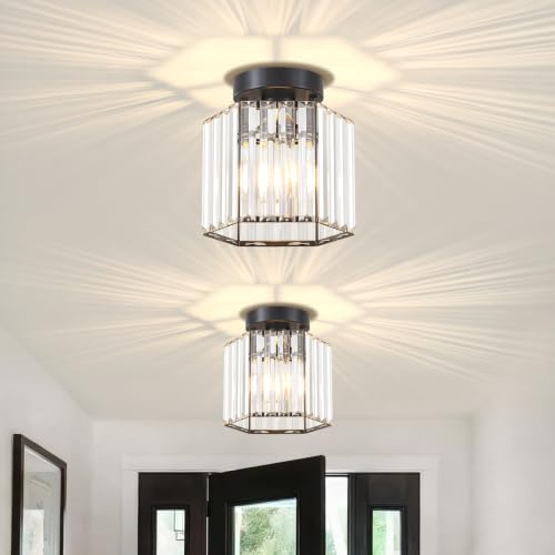 2 Pack Crystal Semi Flush Mount Ceiling Lights Entryway Light Fixture (2 Count)