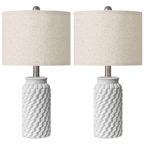 20.5" White Modern Ceramic Bedside Lamps Set of 2 (2 Count)