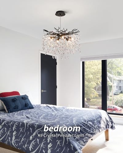Modern Tree Branch Crystal Chandelier Luxury Black Crystal Pendant Lighting 18" Contemporary 6