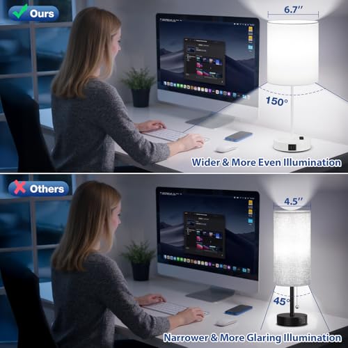 17.6" White Touch Lamps for Bedroom Set of 2 (2 Count)