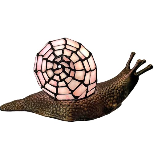 L10962 Pink Land Snail Tiffany Style Stained Glass Accent Table Lamp